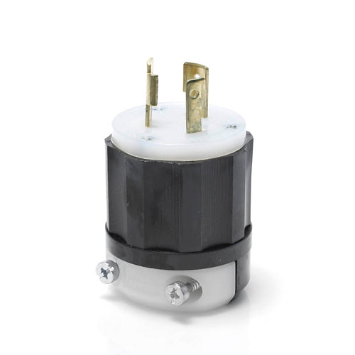 Electrical plug with black and silver design on a white background