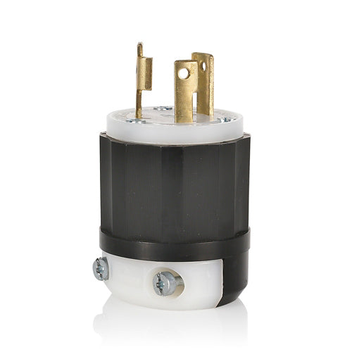 Electrical plug with black and gold components on a white background