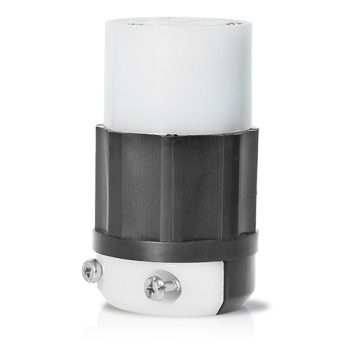 Mechanical component with white top and black and silver base on a white background