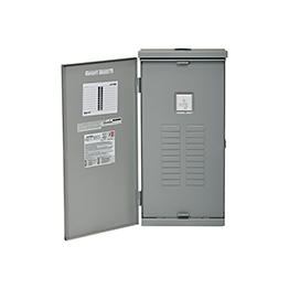 Metal electrical enclosure with open door on a white background