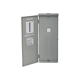 Metal electrical enclosure with open door on a white background