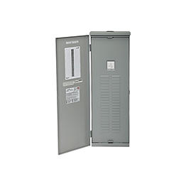 Electrical panel with two doors open on a white background