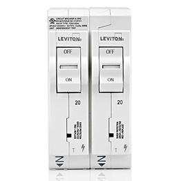 Two Leviton switches on a white background