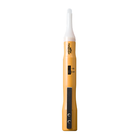 Yellow electronic device with a white top on a white background