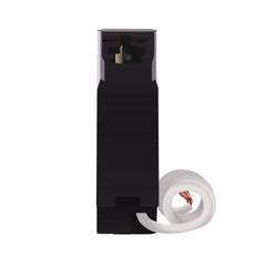 Black USB drive with a roll of white tape on a white background