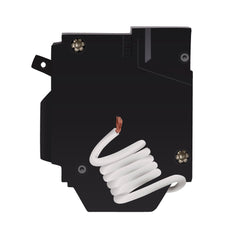 Black electronic component with white cable on a white background